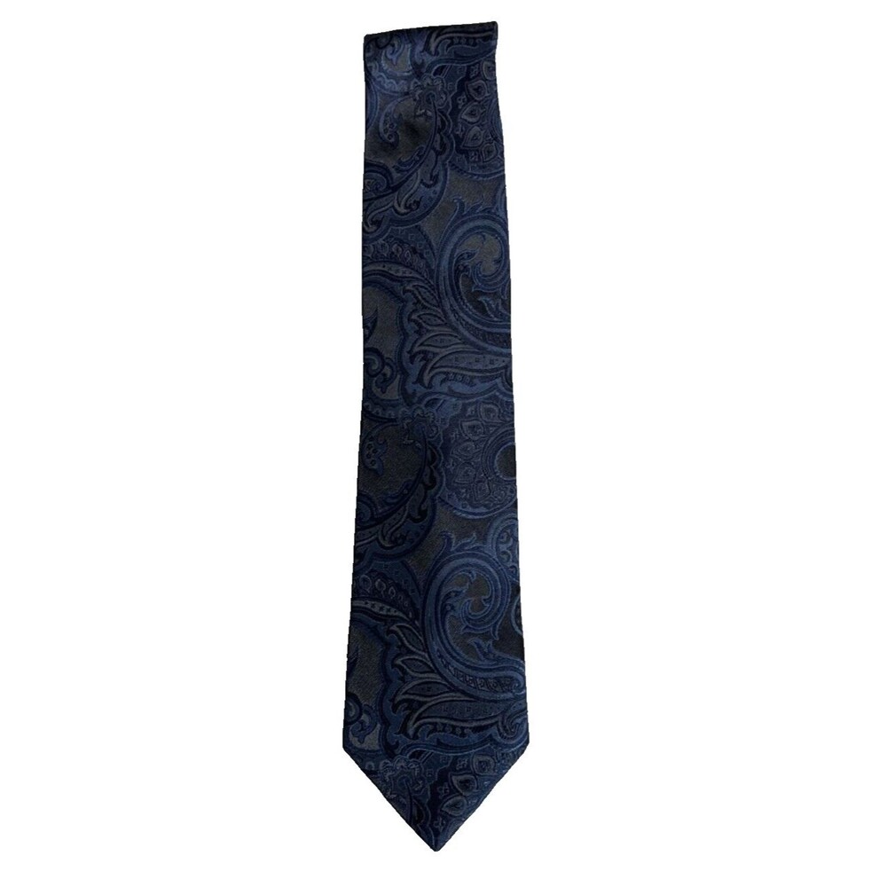 Perry Ellis Blue And Silver Paisley Design Men's Neck Tie 100% Silk